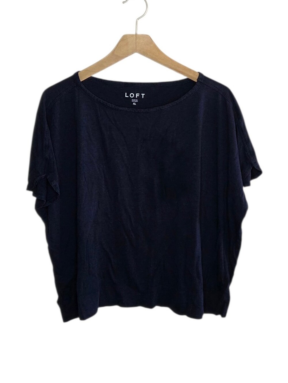 Loft Dark Navy Blue Boxy Cap Sleeve Tee Size XL Casual Weekend Basic